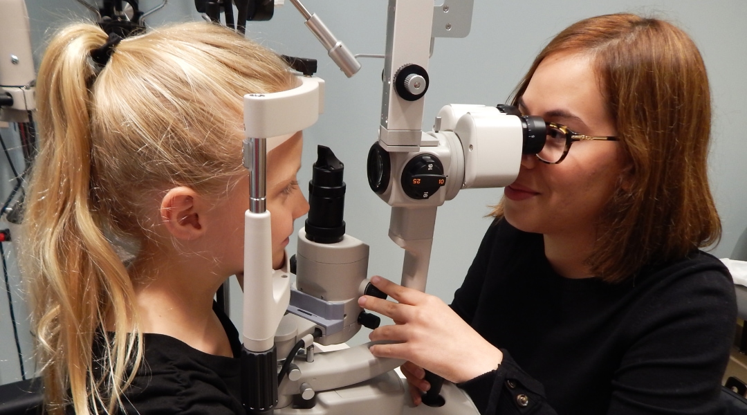 Student receiving an eye exam