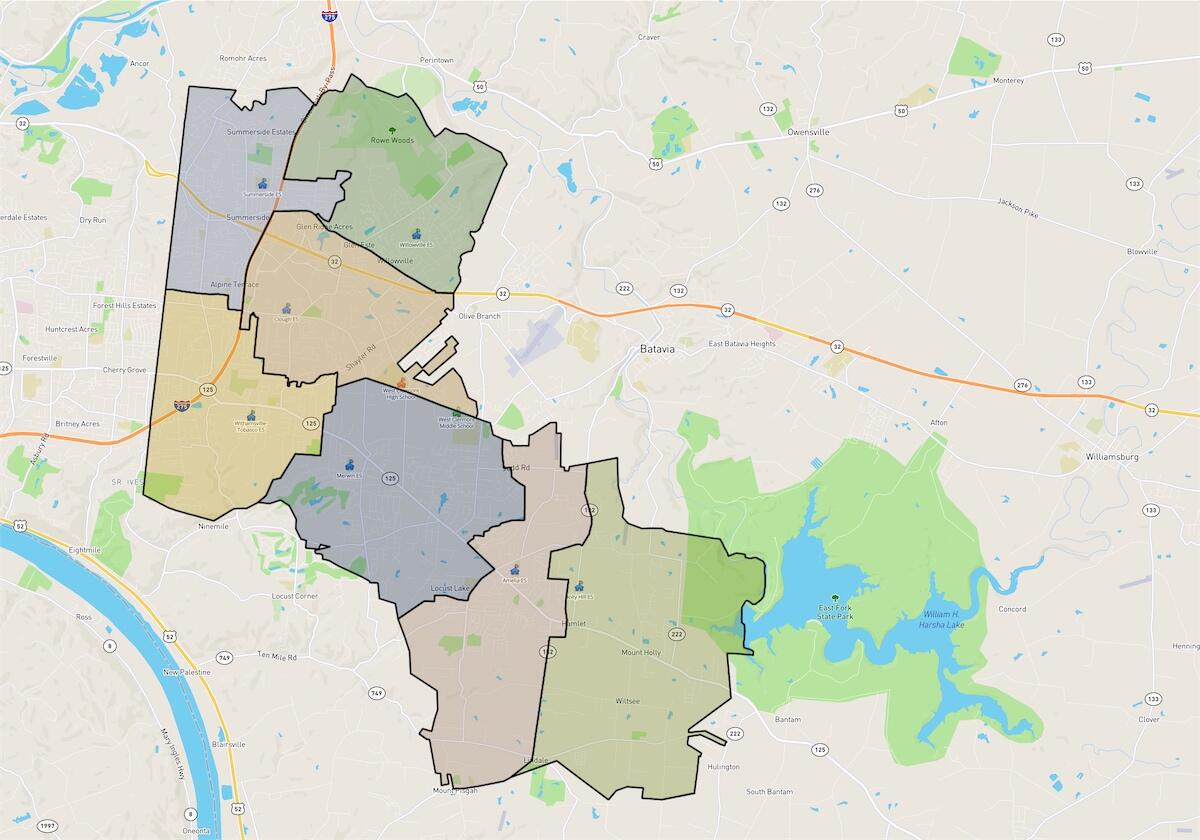 Map of West Clermont School District with school boundaries