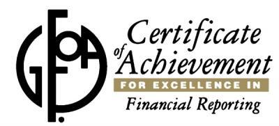 Certificate of Achievement for Excellence in Financial Reporting by Government Finance Officers Association